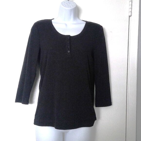 NEW Marled Essentials Henley Top Tee Black Stretch 3/4 Sleeve Pullover NWT Sz XS - Picture 1 of 6